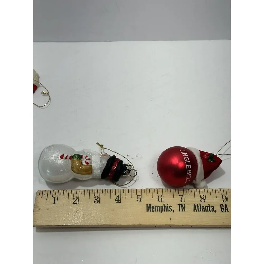 Lot 4 Christmas Tree Ornaments Snowmen, Clear Bear, Moon Santa, Jingle Bell Ball